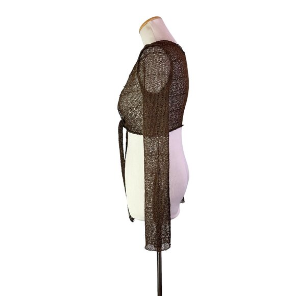 Urban Renewal Size XS Brown Open Knit Cropped Cardigan Sweater Wrap Tie - Picture 5 of 15